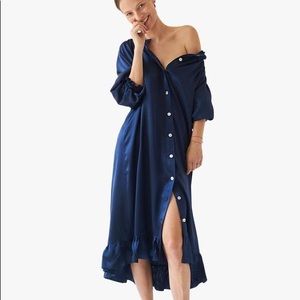 Daily Sleeper Curacao Blue Silk Loungewear Dress